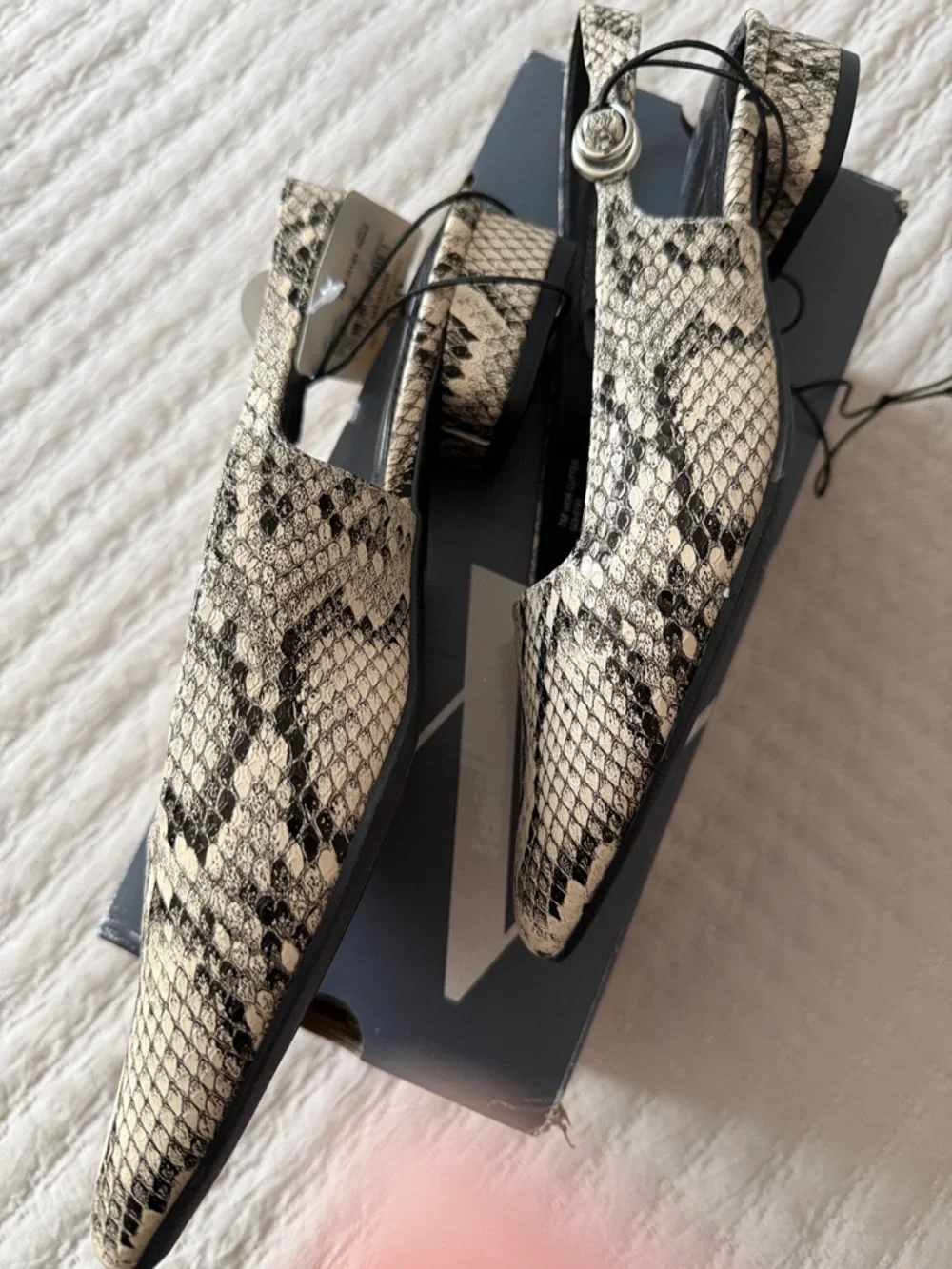 Worthington Snake-Print Pointed Slingback Flats in Beige & Black 7 - Picture 2 of 6